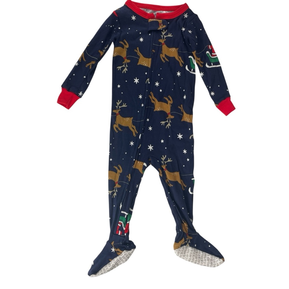 Carter's Holiday Christmas Navy Reindeer 1 Piece Footed Cotton Pajama Size 12m